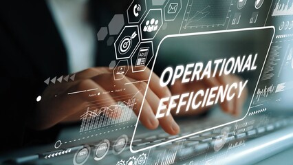 Hands Typing on Keyboard with Focus on Operational Efficiency Graphic and Digital Elements...