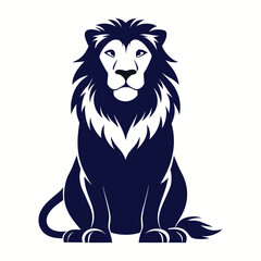 Bold Sitting Lion Vector Illustration in Dark Silhouette