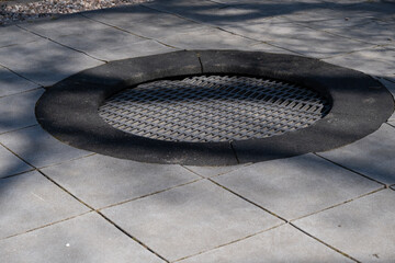 Built in round trampoline on urban playground
