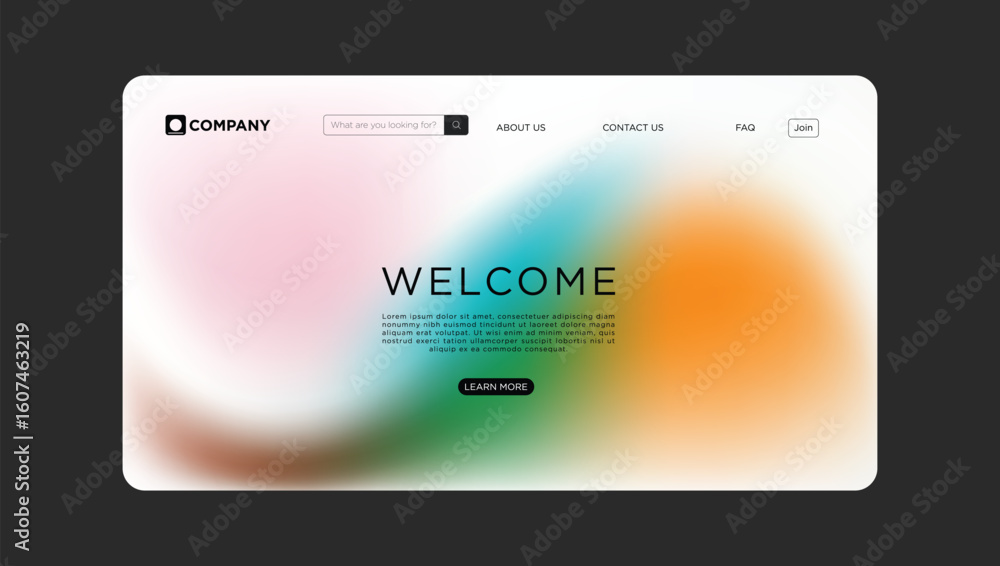 Poster modern website landing page with vibrant gradient background and welcome message for business