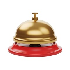 Classic service bell with golden dome and red base isolated on white background