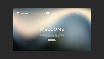 Modern website landing page design with blurred background and simple navigation elements