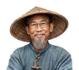 Cultural portrait of an elderly man in traditional attire heritage isolated on transparent background