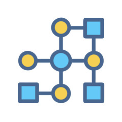 Simple infographic diagram with interconnected nodes and squares