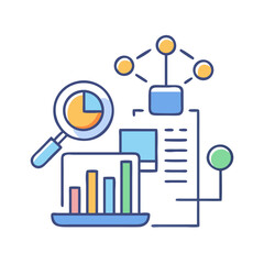 Data analysis illustration with magnifying glass and graphs