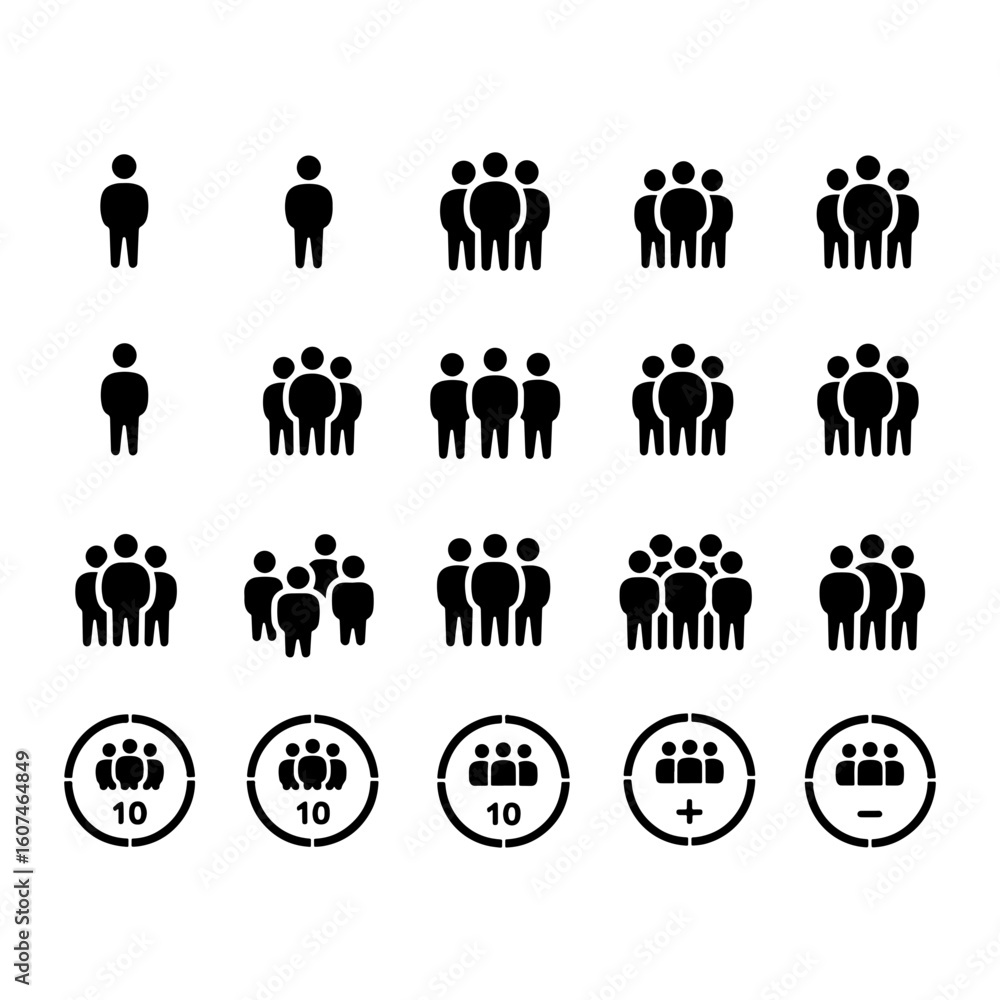 Poster vector illustration showing various group sizes represented by stick figures and target indicators f