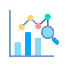 Colorful data analysis illustration with chart and magnifying glass