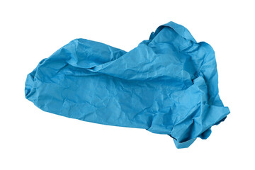 Blue crumpled paper isolated on transparent background