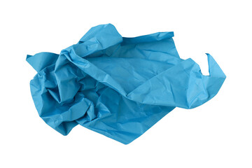 Blue crumpled paper isolated on transparent background