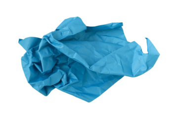 Blue crumpled paper isolated on transparent background