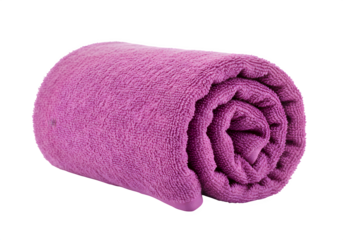 Soft purple towel rolled neatly, clean and fresh, isolated on white or transparent background. PNG, for spa or relaxation themes.