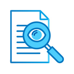 Document analysis and review with magnifying glass icon