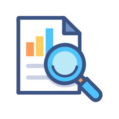 Data analysis with graph and magnifying glass icon
