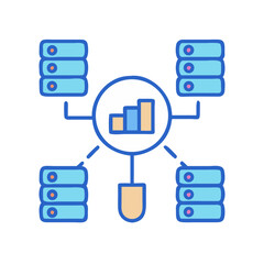 Centralized data network connecting to multiple servers via diagrams