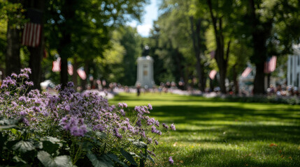 Obraz premium serene memorial day scene essence of remembrance and honor with field of american flags
