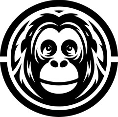 Fototapeta premium Minimalist black and white orangutan icon with clean lines. Modern, scalable design perfect for logos, stickers, or digital use.