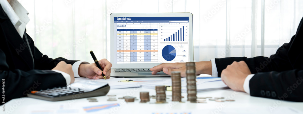Poster spreadsheet document information financial startup concept. data and graphs in spreadsheet documents