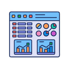Colorful dashboard interface with charts and graphs illustration