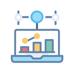 Laptop Displaying Colorful Data Chart and Network Connection Graphic