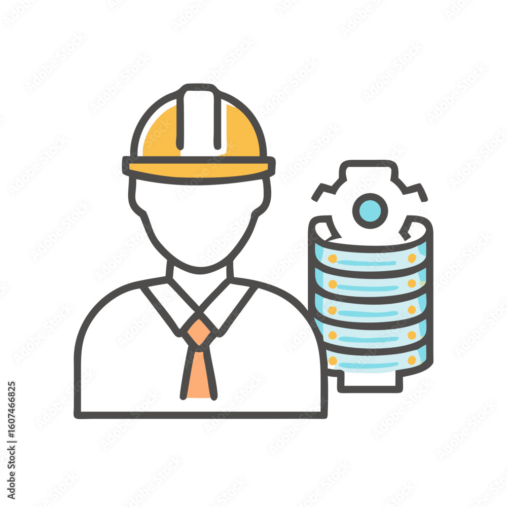 Aufkleber data engineer with server flat design vector illustration