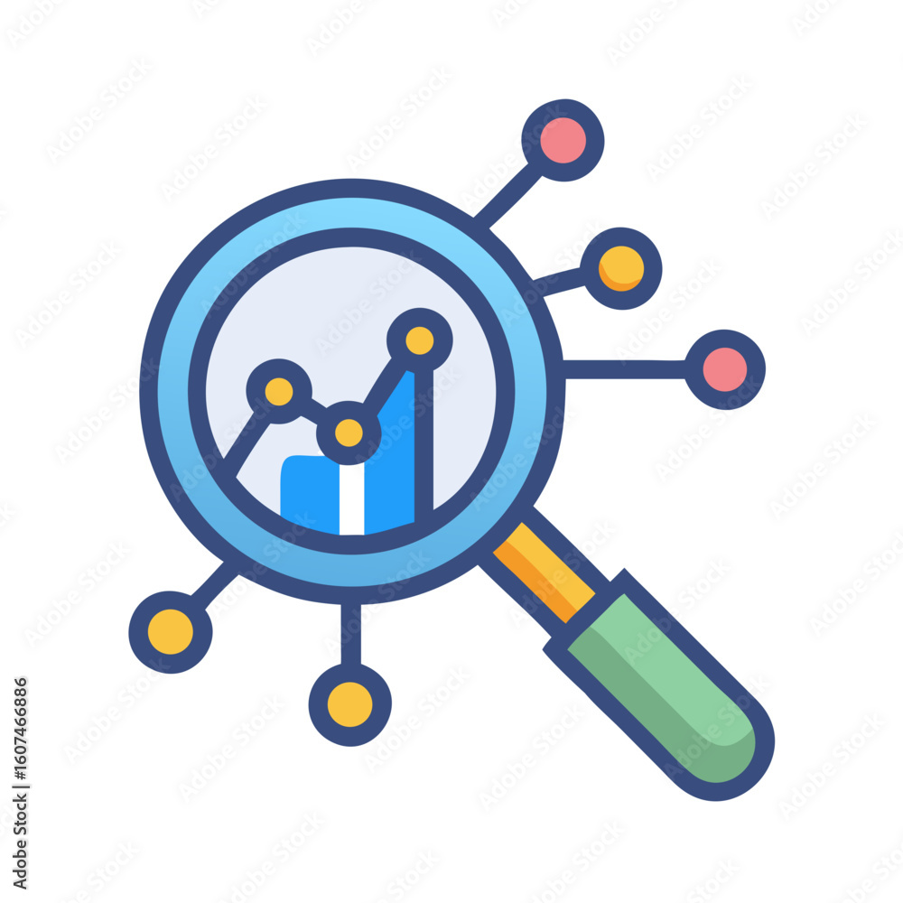Aufkleber magnifying glass on data graph analysis for business insights