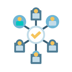 Teamwork verification graphic illustrates successful collaboration, validation and approval