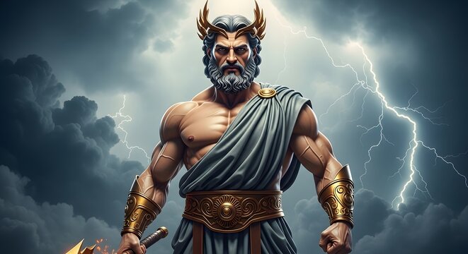 Majestic God of Thunder and Lightning Emanating Power and Authority in a Dramatic Setting