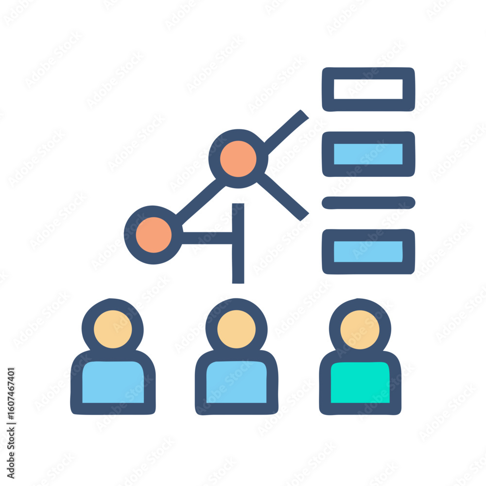 Poster organizational hierarchy chart featuring personnel management and data representation