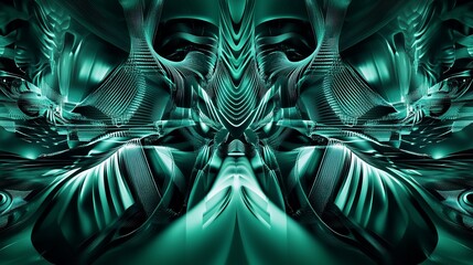 Abstract Teal Digital Sculpture: A Symphony of Lines and Curves