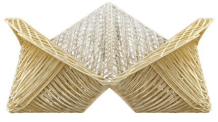 Obraz premium Symmetrical abstract design of woven straw or wicker material, resembling geometric sculpture