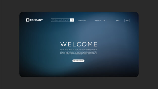 Elegant welcome screen for a company website with a modern dark blue gradient design