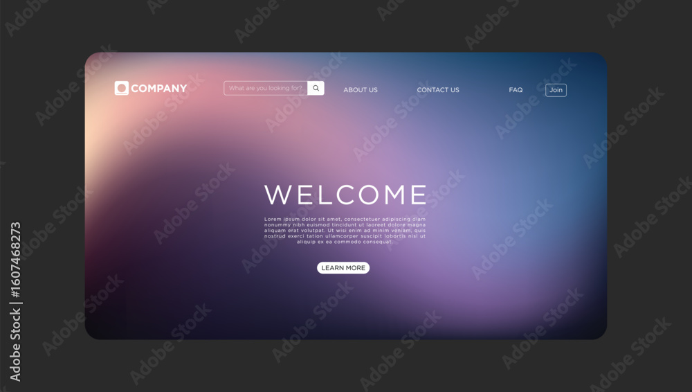Poster modern website template with soft gradient background welcomes visitors to explore your business