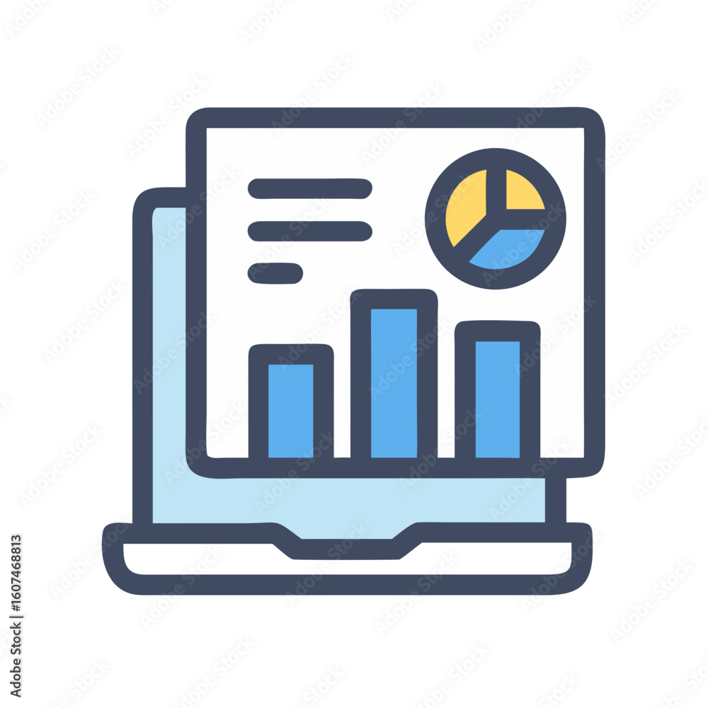 Poster laptop displaying data charts and report for business analysis