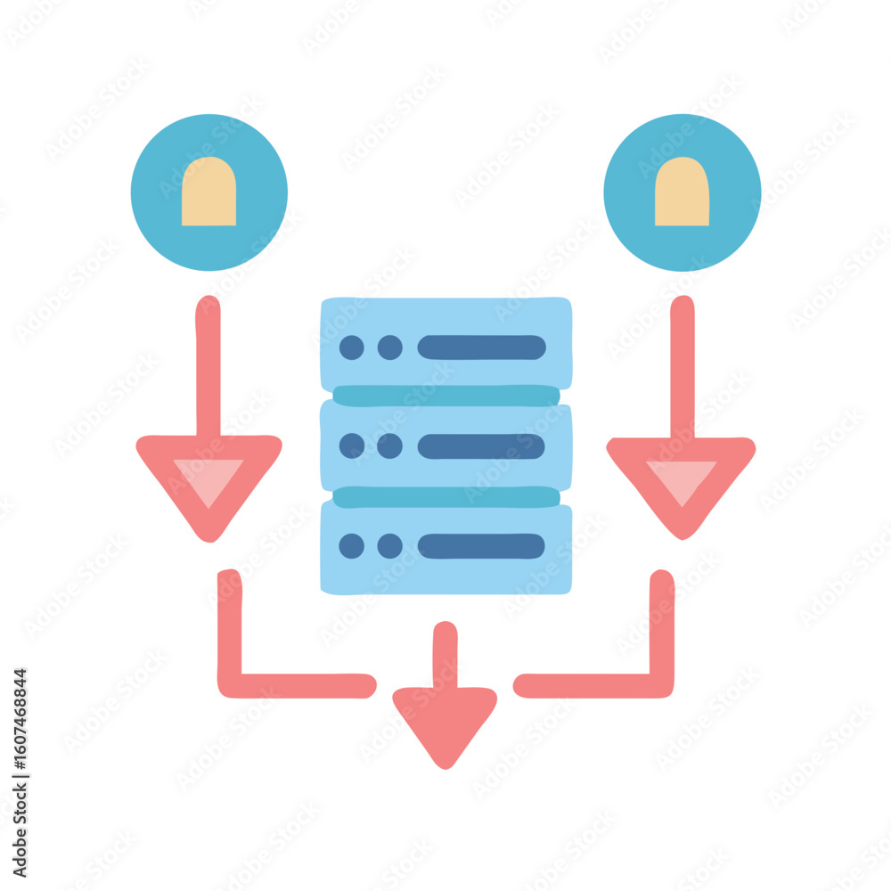 Poster data server flat style diagram of database management connections