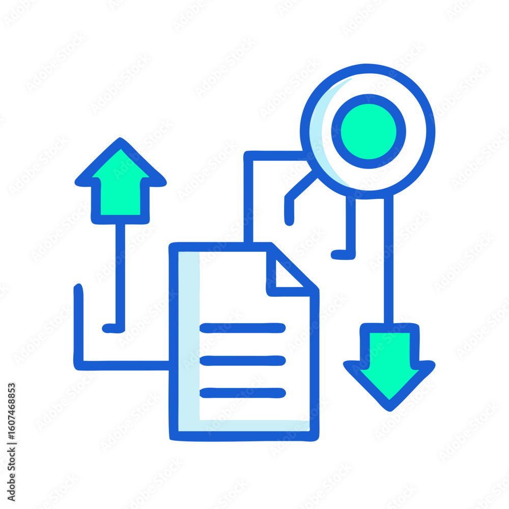 Poster data processing flow diagram icon on black background
