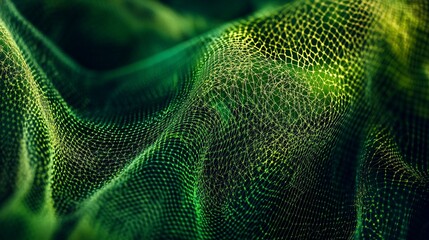 Abstract Green Network with Complex Interconnected Lines Forming Wavy Surfaces