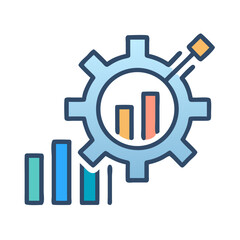 Gear graphic with upward trending chart on black background