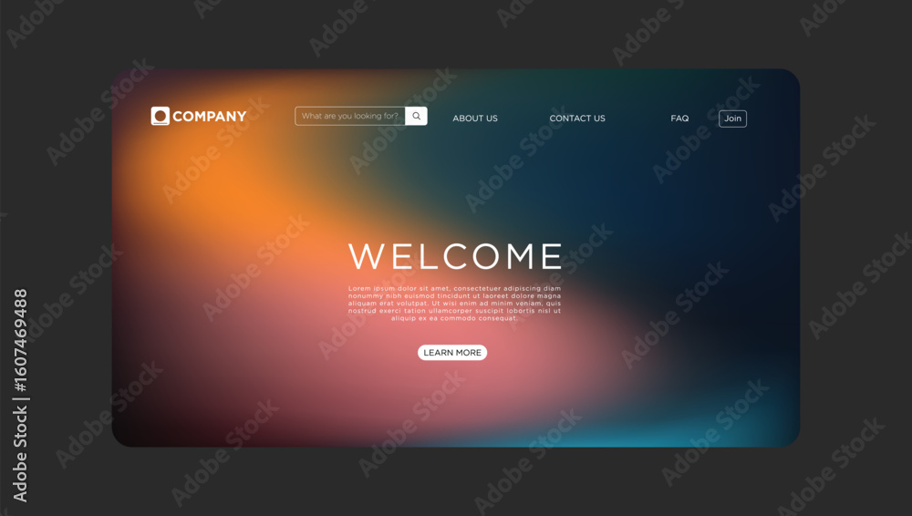 Poster modern business website template with elegant gradient background, welcome message and clean navigat
