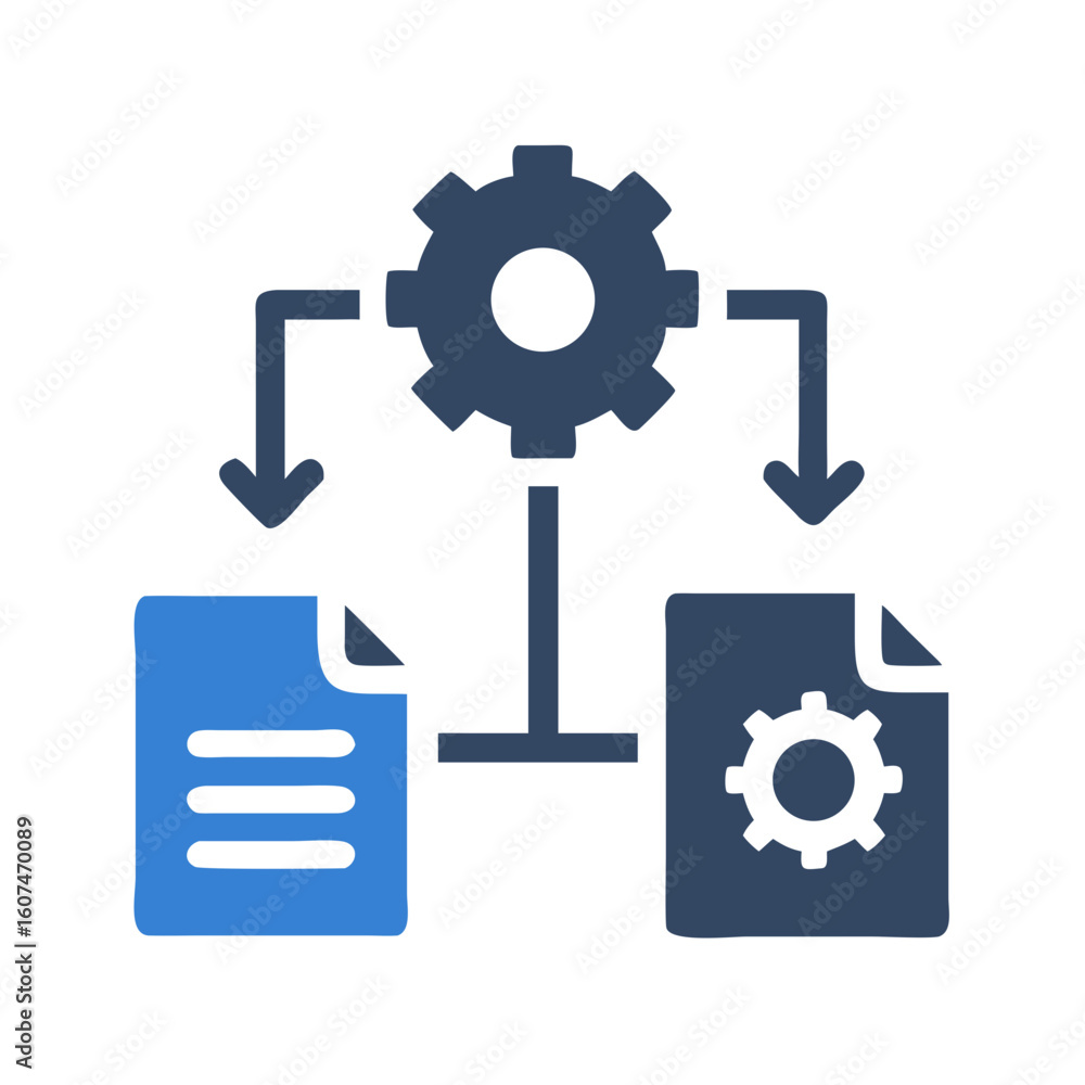 Poster data processing flow chart with document and gear wheel