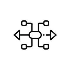 Line art diagram a central node with connected nodes arrows flowchart network