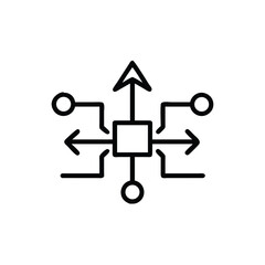 Line art diagram a central square with radiating lines circles network connection