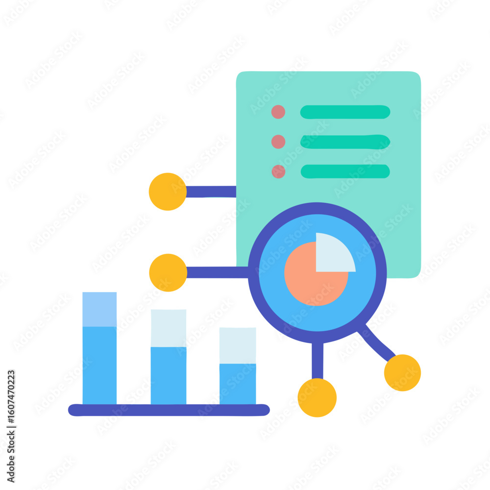 Poster flat design icon illustrating business data analysis and reports