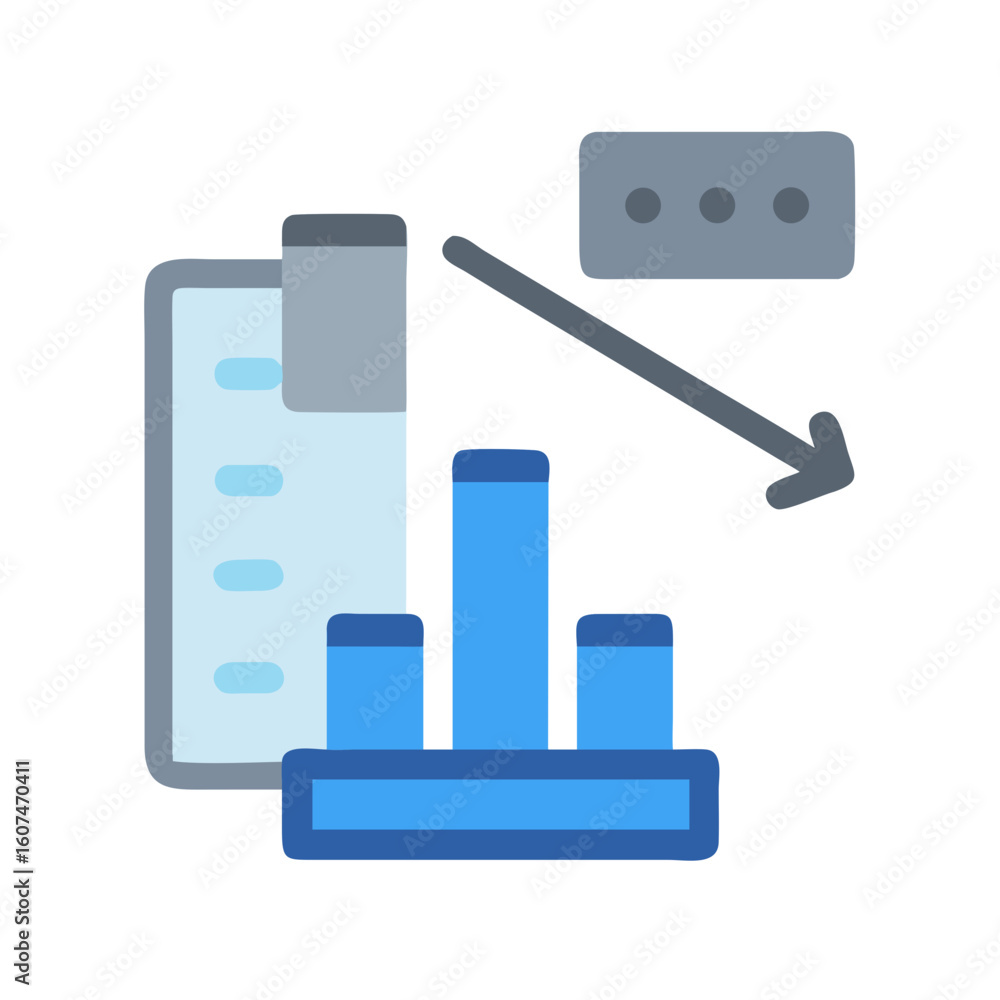 Aufkleber data flow to visualization analysis from document illustration