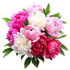 Fresh five peony flowers bouquet arranged elegantly, on transparent png background. Ai generated