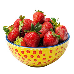 Fresh strawberries in a clear glass bowl on a transparent background, on transparent png background. Ai generated