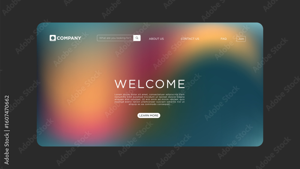Poster modern welcome landing page design with vibrant gradient background for business website