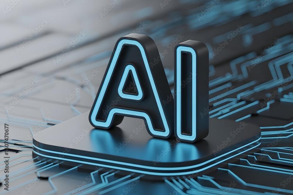 Poster artificial intelligence concept with glowing ai letters on a circuit board representing the future o