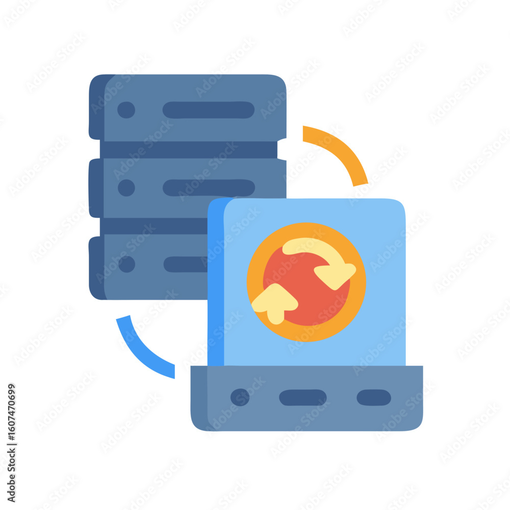 Poster flat design system update or data synchronization concept illustration