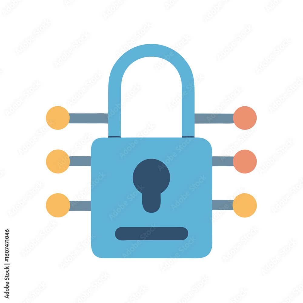 Poster blue padlock with circuits representing cybersecurity and data protection