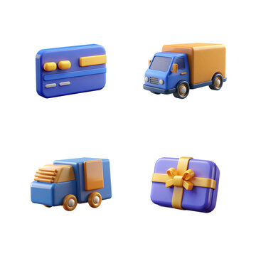 3D E-commerce and Payment Icons | Shopping, Online Store, Delivery, 3d rendering isolated on white background. cartoon plastic style icons